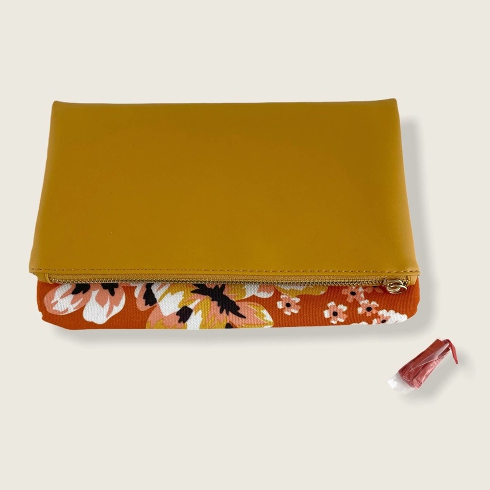 Rachel Pally Orange Yellow Floral Fold Over Reversible Tassel Zip Clutch